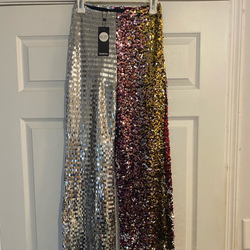 Sequin flare pants boohoo